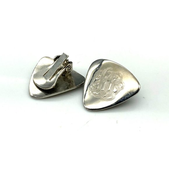 Elegant Engraved Scrollwork Earrings, Vintage Polished Silver Tone Rounded - Picture 4 of 5